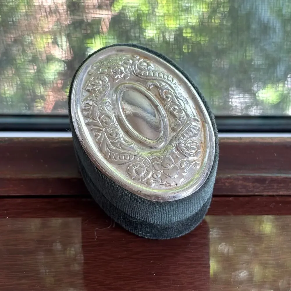 Godinger Silver Plated Vintage Oval Velvet Trinket Box, Dark Blue